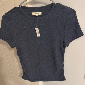 Madewell Navy Fitted Ruched Short Sleeve T-Shirt